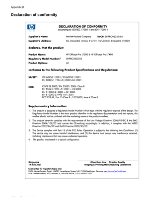 Page 110Declaration of conformity
Appendix D
106 Regulatory information
 