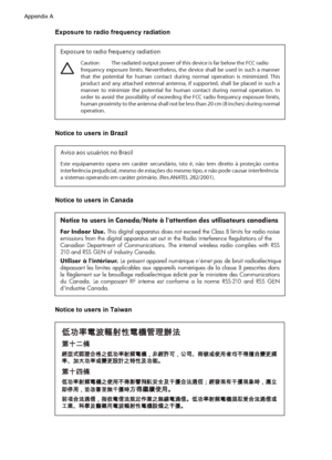 Page 152Exposure to radio frequency radiation
Exposure to radio frequency radiation
Caution  The radiated output power of this device is far below the FCC radio 
frequency exposure limits. Nevertheless, the device shall be used in such a manner 
that the potential for human contact during normal operation is minimized. This 
product and any attached external antenna, if supported, shall be placed in such a 
manner to minimize the potential for human contact during normal operation. In 
order to avoid the...