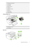 Page 151 Automatic document feeder
2 Control panel
3 Color display
4 Memory card slots
5 Output tray
6 Output tray extension
7 Main tray
8 Scanner glass
9 Scanner backing
Printing supplies area
HP Of
fice
jet 650
0B Plus 
e-Al
l-in-One
1
4
7*@2
5
83
6
9
0#a
b
c
j
k
l
t
u
v g
h
i
p
q
r
sd
e
f
m
n
o
w
x
y
z
2
1
1 Cartridge access door
2 Ink cartridges
Back view
5
134
2
6
Understand the printer parts 11
 