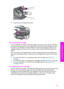 Page 162
9 Close the print-carriage access door.
Use a photo print cartridge    
You can optimize the quality of the color photos you print and copy with your HP all-in-
one by purchasing a photo print cartridge. Remove the black print cartridge and insert
the photo print cartridge in its place. With the tri-color print cartridge and photo print
cartridge installed, you have a six-ink system, which provides enhanced quality color
photos.
When you want to print regular text documents,  swap the black print...