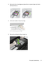 Page 1253.Remove all of the ink cartridges and place them on a piece of paper with the ink
opening pointing up.
4.Lift the latch handle on the print carriage.
5.Remove the printhead by lifting it straight up.
Print quality troubleshooting 121
 