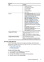 Page 45TabsContents
•Hardware information
•myPrintMileage (if installed)
•HP Instant Support
•Wireless strength
•Traveling information
•Power status
Services•Print Configuration Page: Allows you to print
the configuration page of the device. This page
contains information about the device and the
supplies. For more information, see
Understand the device information pages.
•Align Print Cartridges:  Guides you through
aligning the print cartridges. For more
information, see 
Align the print cartridges .
•Clean...