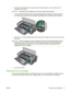 Page 314.Hold the print cartridge with the copper contacts facing the printer, and then slide the print
cartridge into the cradle.
NOTE:Depending on the cartridge size, they may not align with each other.
If you have trouble inserting the print cartridge after lifting the carriage latch, verify the printer is
on and wait a few seconds for the carriage to disengage before inserting the print cartridge.
5.Push down on the print cartridge latch until it snaps closed. Make sure the latch does not spring
back open....