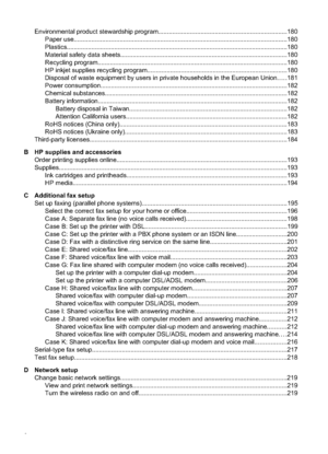 Page 12Environmental product stewardship program.........................................................................180Paper use...................................................................................................................... ...180
Plastics....................................................................................................................... ......180
Material safety data sheets......