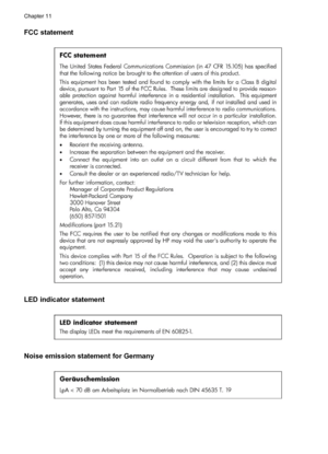 Page 62FCC statement
LED indicator statement
Noise emission statement for Germany
Chapter 11
60 Regulatory and environmental information
 