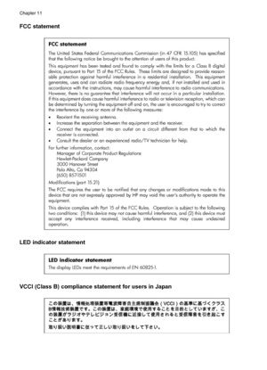 Page 85FCC statement
LED indicator statement
VCCI (Class B) compliance statement for users in Japan
Chapter 11
84 Regulatory and environmental information
 