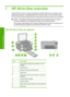 Page 4
1 HP All-in-One overview
Use the HP All-in-One to quickly and easily accomplish tasks such as making a copy,
scanning documents, or printing photos from a memory card. You can access many
HP All-in-One functions directly from the control panel, without turning on your computer.
NOTE: This guide introduces basic operations and troubleshooting, as well as
provides information for contacting HP support and ordering supplies.
The onscreen Help details the full range of features and functions, including use...