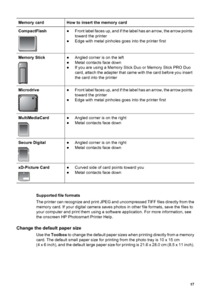 Page 20To view memory card photos onscreen
1. Make sure that you have installed the software from the HP Photosmart D5100
series CD, and that the printer is connected to a computer at the USB port on the
back of the printer.
2. Insert a memory card into the printer. The HP Photosmart software will give you the
option of viewing or saving your photos.
3. Click View to open Photo Viewer and display the first image on the memory card.
4. On the printer control panel, press Select Photos  
 and  to scroll through...