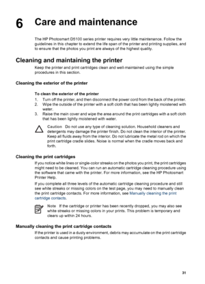 Page 343. Gently remove the jammed paper from the printer.
4. Replace the rear access door.
5. Plug in the printer and turn it on.
6. When you have cleared the paper jam, print your document again.
If you experience paper jams when printing on photo paper, try the following:
●Insert the photo paper as far as it will go into the photo tray.
●Load one sheet of photo paper at a time.
A blank page came out of the printer.
Solution
●Check the printer screen to see if crosses appear in the pen icons. If the crosses...