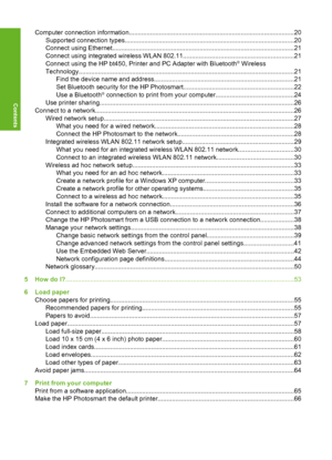 Page 3
Computer connection information.............................................................................................20Supported connec tion types...............................................................................................20
Connect using Ethernet....................... ...............................................................................21
Connect using integrated  wireless WLAN 802.11..............................................................21
Connect using the...