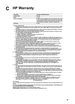 Page 72CHP Warranty
HP Photosmart Pro B9100 series User Guide 69
 