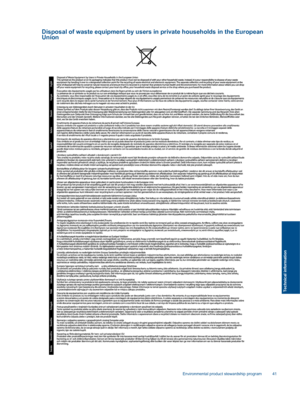 Page 43Disposal of waste equipment by users in private households in the European
Union
Environmental product stewardship program 41
Technical information
 