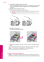 Page 828.Press the ink cartridge back down into place.
The tab should make a snapping noise when the ink cartridge is correctly seated.
If the ink cartridge did not make a snapping noise, the tab might need to be
readjusted.
9.Remove the ink cartridge from the slot.
10.Gently bend the tab away from the ink cartridge.
CAUTION:Be careful not to bend the tab out more than about 1.27 cm
(0.5 inches).
11.Reinstall the ink cartridge.
It should now snap down into place.
12.Close the ink cartridge access door, and...