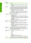 Page 25
ParameterDescription
•Manual: The configuration parameters are set manually, such as a static
IP address.
•Not Specified : The mode used when the HP All-in-One is initializing.
DNS serverThe IP address of the domain name service (DNS) for the network. When you
use the Web or send an e-mail message, you use a domain name to do it.
For example, the URL http://www.hp.c om contains the domain name hp.com.
The DNS on the Internet translates the domain name into an IP address.
Products use the IP addresses to...