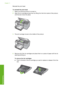 Page 185
Reinstall the print head.
To reinstall the print head
1.Make sure that the product is turned on.
2. Open the ink cartridge access door by lifting from the front center of the product,
until the door  locks into place.
3.The print carriage moves to the middle of the product.
4.Remove all of the ink cartridges and place them on a piece of paper with the ink
opening pointing up.
To remove the ink cartridges
a. Push in the tab on the ink cartridge you want to replace to release it from the
slot.
Chapter 11...