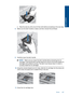 Page 229c. Wipe the area dry with a dry lint-free cloth before proceeding to the next step.
8.Make sure the latch handle is raised, and then reinsert the printhead.
9.Carefully lower the latch handle.
NOTE:Make sure you lower the latch handle before reinserting the ink
cartridges. Leaving the latch handle raised can result in incorrectly seated ink
cartridges and problems printing. The latch must remain down in order to
correctly install the ink cartridges.
10.Using the colored shaped icons for help, slide the...