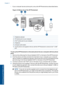 Page 30•If your computer has two phone ports, set up the HP Photosmart as described below.
Figure 3-8 Back view of the HP Photosmart
1Telephone wall jack
2IN phone port on your computer
3OUT phone port on your computer
4Telephone
5Computer with modem
6Use the phone cord supplied in the box with the HP Photosmart to connect to the 1-LINE
port
To set up the HP Photosmart on the same phone line as a computer with two phone
ports
1.Remove the white plug from the port labeled 2-EXT on the back of the HP Photosmart....