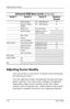 Page 30
Operating the Monitor 
Advanced OSD Menu Levels (Continued)
 Level 1 Level 2 Level 3 Factory 
Preset 
Mode Display On / Off Selection N 
Power-On Status On / Off Selection N 
Display 
Sleep Timer Timer Set Menu N 
Serial Number Displays monitor 
serial number 
Basic Menu 
Cancel 
Save and Return 
OSD Control Horizontal Position Adjustment Scale N 
Vertical Position Adjustment Scale N 
OSD Timeout Adjustment Scale N 
Cancel 
Save and Return 
Information 
Factory Reset Yes 
No 
Exit 
Adjusting Screen...