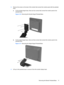 Page 233.Remove the screws on the back of the monitor that connect the monitor panel with the pedestal
base.
a.On the double-hinged base, there are four screws that connect the monitor panel to the
pedestal base.
Figure 3-16  Removing the Double-Hinged Pedestal Base
b.On the single-hinged base, there are three screws that connect the monitor panel to the
pedestal base.
Figure 3-17  Removing the Single-Hinged Pedestal Base
4.Lift up on the pedestal base to remove it from the monitor display head.
Removing the...