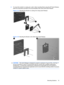 Page 232.To mount the monitor to a swing arm, wall or other mounting fixture using the HP Quick Release,
follow the instructions provided in the documentation that comes with Quick Release.
Figure 3-15  Mounting the Monitor to a Swing Arm Using Quick Release
Figure 3-16  Mounting the Monitor to the Wall Using Quick Release
CAUTION:The Quick Release is designed to support a maximum of up to 24 lbs. (10.9 kg). If
you are mounting to a wall, HP recommends that you consult with a qualified engineering,...