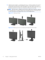 Page 183.Adjust the monitor’s height to a comfortable position for your individual workstation. The monitor’s
top bezel edge should not exceed a height that is parallel to your eye height. A monitor that is
positioned low and reclined may be more comfortable for users with corrective lenses. The monitor
should be repositioned as you adjust your working posture throughout the work day.
NOTE:When the monitor is unfolded for the first time, the display head is locked from adjusting
to a full-height position. To...