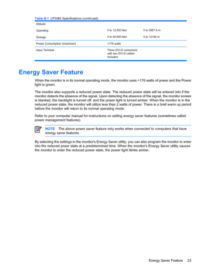 Page 29
Altitude:
Operating
Storage
0 to 12,000 feet
0 to 40,000 feet0 to 3657.6 m
0 to 12192 m
Power Consumption (maximum)