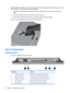 Page 12Models ZR2240w, ZR2440w, and ZR2740w use the HP Quick Release 2 mechanism for easy moving
of the monitor. To mount the panel onto the pedestal:
1.Slide the mounting plate on the pedestal under the upper lip of the recess in the back of the
panel.
2.Lower the pedestal into the recess until it snaps into place.
3.The HP Quick Release 2 latch pops up when the monitor is locked in place.
Figure 2-2  Mounting the Panel onto the HP Quick Release 2
Rear Components
ZR2040w Model
Figure 2-3  ZR2040w Rear...