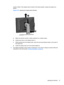 Page 27monitor is lifted. If the display head is locked in the lowest position, release and adjust it as
follows:
Figure 2-22  Adjusting the Height (Select Models)
a.Make sure that the monitor is safely positioned on a stable surface.
b.Gently push down on the display head (1).
c.While pushing down the display head, press the lock-down/release button on the back of
the column (2).
d.Guide the display head up to the desired height (3).
4.The default orientation of the monitor is landscape. If you want to change...