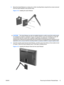 Page 19
3.Mount the Quick Release to a swing arm or other  mounting fixture using the four screws removed
from the Quick Release in the previous step.
Figure 3-12   Installing the Quick Release
CAUTION: The Quick Release can also be installed directly to a wall to mount the monitor panel.
It is designed to support a maximum of up to 10 .9 kg (24 lbs). If you are mounting to a wall, HP
recommends that you consult with a qualified  engineering, architectural, or construction
professional to determine the...