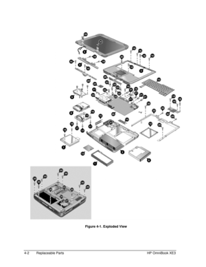 Page 1044-2 Replaceable Parts HP OmniBook XE3
 
 Figure 4-1. Exploded View 