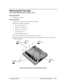 Page 49Technology Code ID)  Removal and Replacement  2-27 
Removing the Top Case 
(HP Authorized Service Providers Only) 
Required Equipment 
• #0 Phillips screwdriver. 
Removal Procedure 
1.  Unplug the AC adapter, if present, and remove the battery.  
2.  Remove these additional assemblies: 
• Plug-in module (page 2-5). 
• Hard disk drive (page 2-6). 
• Keyboard cover (page 2-9). 
• Keyboard (page 2-11). 
• Display assembly (page 2-18). 
3.  Remove the retaining screws from the bottom of the notebook. 
4....