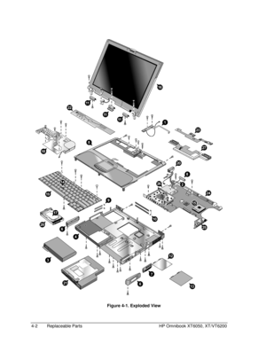 Page 904-2 Replaceable Parts HP Omnibook XT6050, XT/VT6200
 
  Figure 4-1. Exploded View 