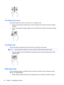 Page 36Two-finger pinch zoom
Use the two-finger pinch zoom to zoom out or in on images or text.
●Zoom out by placing two fingers apart on the TouchPad zone and then moving your fingers
together.
●Zoom in by placing two fingers together on the TouchPad zone and then moving your fingers
apart.
Two-finger click
Use the two-finger click gesture to open the menu for an object on the screen.
NOTE:The two-finger click performs the same function as right-clicking with the mouse.
●Place two fingers on the TouchPad zone...