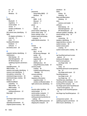 Page 64esc10
fn10
Windows10
L
labels
Bluetooth9
regulatory9
serialnumber9
service9
wirelesscerti