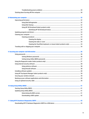 Page 9Troubleshootingpowerproblems.....................................................................................................30
Shuttingdown(turningo