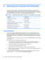 Page 708Securing your computer and information
Computer security is essential for protecting the confidentiality, integrity, and availability of your 
information. Standard security solutions provided by the Windows operating system, HP applications, 
the non-Windows Setup Utility (BIOS), and other third-party software can help protect your computer 
from a variety of risks, such as viruses, worms, and other types of malicious code.
IMPORTANT:Some security features listed in this chapter may not be available on...