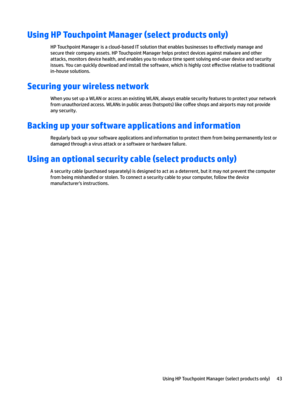 Page 53Using HP Touchpoint Manager (select products only)
HPTouchpointManagerisacloud-basedITsolutionthatenablesbusinessestoe