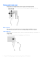 Page 40Flicking (select models only)
Flicking allows you to navigate through screens or quickly scroll through documents.
●Place three fingers on the TouchPad zone and flick your fingers in a light, quick motion up,
down, left or right.
Edge swipes
Edge swipes allow you to perform tasks such as changing settings and finding or using apps.
Right-edge swipe
The right-edge swipe reveals the charms, which let you search, share, start apps, access devices, or
change settings.
●Swipe your finger gently from the right...