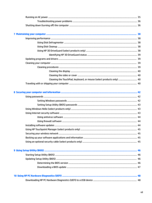 Page 7RunningonACpower...........................................................................................................................................35
Troubleshootingpowerproblems.....................................................................................................36
Shuttingdown(turningo