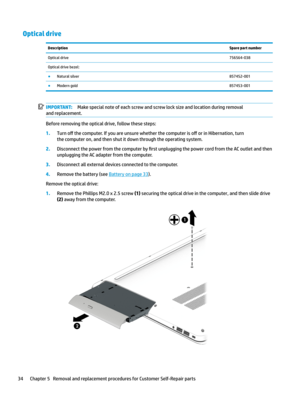 Page 44Optical driveDescriptionSpare part numberOpticaldrive756564-038Opticaldrivebezel: