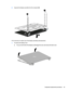 Page 734.Separatethedisplayassemblyfromthecomputer(3).
Ifitisnecessarytoreplaceanyofthedisplayassemblysubcomponents:
1.Toremovethedisplaycover:
a.Pryuponeachsideofthedisplaytodisengagethecoverandremovethebackcover.
Componentreplacementprocedures65 