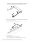 Page 74b.Turnthedisplaywiththebezeldownandthebackofthepanelup.Disconnectthedisplaycablesfromthepanelandbezel
(1), (2).Releasetheconnections(3), (4)andliftthepanel(5).
2.Toremovethewebcam/microphonemodule,positionthedisplayassemblywiththetopedgetoward
you.
a.Disconnectthecable(1)fromthemodule.
b.Removethewebcam/microphonemodulefromthedisplay(2).
3.Toremovethedisplaypanel:
a.Positionthedisplayassemblywiththetopedgetowardyou....