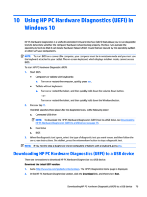 Page 8710Using HP PC Hardware Diagnostics (UEFI) in Windows 10
HPPCHardwareDiagnosticsisa8ni