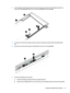 Page 692.Turnthedisplaywiththebezeldownandthebackofthepanelup.Disconnectthedisplaycablesfromthepanelandbezel
(1), (2).Releasetheconnections(3), (4)andliftthepanel(5).
3.Toremovethewebcam/microphonemodule,positionthedisplayassemblywiththetopedgetoward
you.
4.Disconnectthewebcam/microphonemodule(1)andremovefromthedisplay(2).
1.Toremovethedisplayfromthebezel.
a.Positionthedisplayassemblywiththetopedgetowardyou.
b.RemovethetwoPhillipsPM2.0