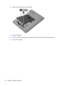 Page 6412.Tighten the 2 hard drive cover screws (3).
13.Replace the battery.
14.Turn the computer right-side up, and then reconnect external power and external devices.
15.Turn on the computer.
54 Chapter 6   Memory modules 