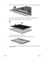 Page 994.Disconnect all display panel cables (1) from the display inverter and remove the inverter (2).
5.Remove all screws (1) that secure the display panel assembly to the display enclosure.
6.Remove the display panel assembly (2) from the display enclosure.
7.Turn the display panel assembly upside down.
8.Remove all screws that secure the display panel frame to the display panel.
9.Use a sharp-edged tool to cut the tape (1) that secures the sides of the display panel to the
display panel frame.
ENWWDisplay 91 