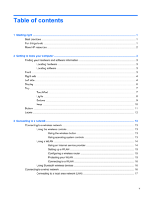 Page 5Table of contents
1  Starting right ................................................................................................................................................... 1
Best practices ....................................................................................................................................... 1
Fun things to do .................................................................................................................................... 1
More HP resources...