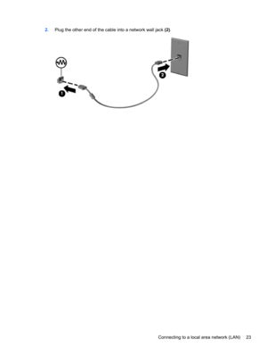 Page 332.Plug the other end of the cable into a network wall jack (2).
Connecting to a local area network (LAN) 23 