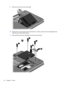 Page 729.Remove the hard drive service door (2).
10.Remove the 3 screws securing the hard drive (1) , and then pull the hard drive tab (2) to lift the
hard drive out of the hard drive bay.
11.Disconnect the hard drive cable (3), and remove the hard drive.
62 Chapter 9   Drives 