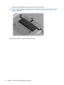 Page 525.Remove the module (2) by pulling it away from the slot at an angle.
NOTE:Memory modules are designed with a notch (3) to prevent incorrect insertion into the
memory module slot.
Reverse this procedure to install the memory module.
44 Chapter 4   Removal and replacement procedures 